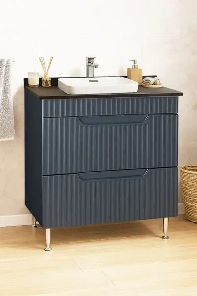 Set Baza front MDF si Lavoar seria 633, cu sertare, montat, 80 cm, antracit