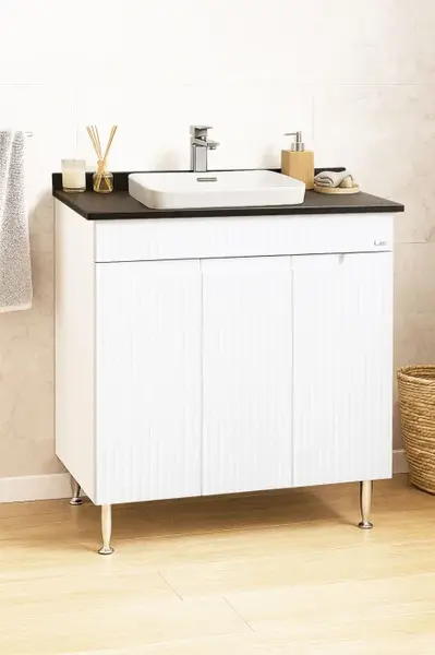 Set Baza front MDF si Lavoar seria 633, montat, 80 cm, alb rustic