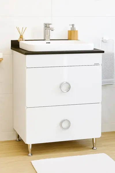 Set Baza front MDF si Lavoar seria 680, cu sertare, montat, 60 cm, alb