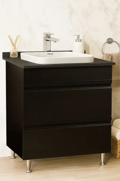 Set Baza front MDF si Lavoar seria 686, cu sertare, montat, 70 cm, negru