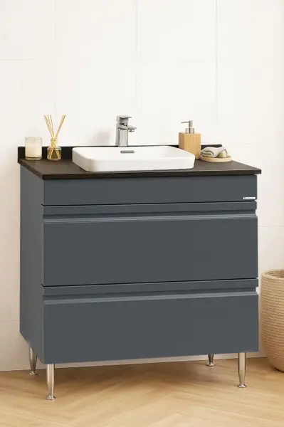 Set Baza front MDF si Lavoar seria 686, cu sertare, montat, 80 cm, antracit