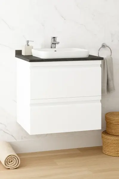 Set Baza front MDF si Lavoar seria 686, suspendata, cu sertare, 60 cm, alb