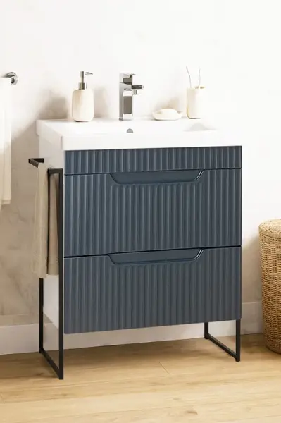 Set Baza front MDF si Lavoar seria 733, cadru metalic, cu sertare, 60 cm, antracit