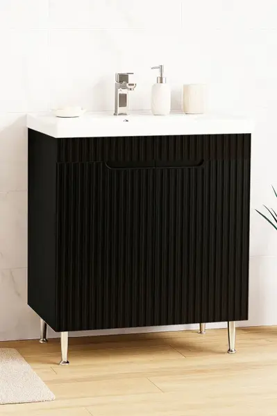 Set Baza front MDF si Lavoar seria 733, montat, 70 cm, negru