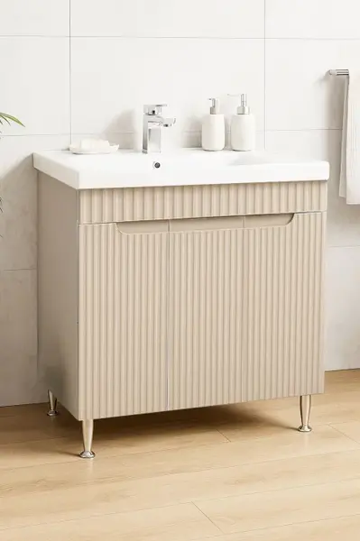 Set Baza front MDF si Lavoar seria 733, montat, 80 cm, crem