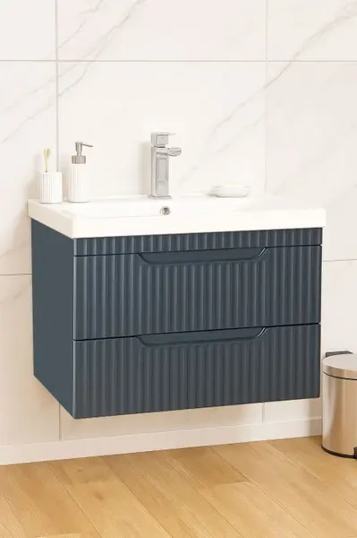 Set Baza front MDF si Lavoar seria 733, suspendata, cu sertare, montat, 70 cm, antracit