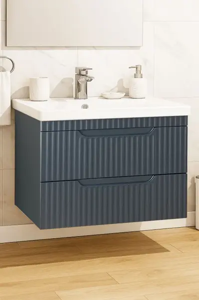 Set Baza front MDF si Lavoar seria 733, suspendata, cu sertare, montat, 80 cm, antracit