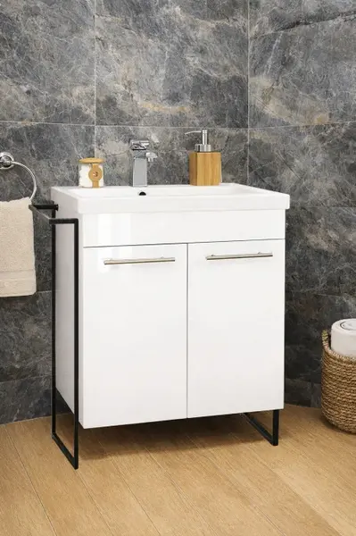 Set Baza front MDF si Lavoar seria 754, cadru metalic, 60 cm, alb