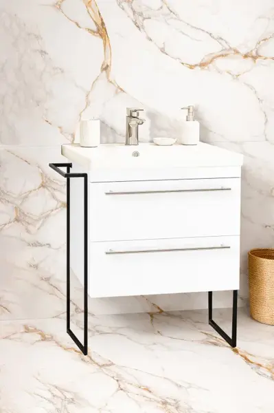 Set Baza front MDF si Lavoar seria 754, cadru metalic, cu sertare, montata, 60 cm, alb