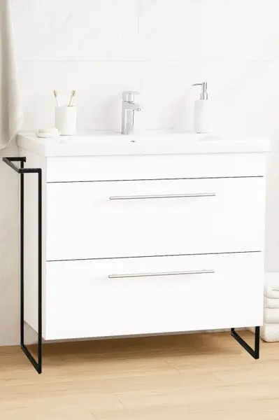 Set Baza front MDF si Lavoar seria 754, cadru metalic, sertare, 80 cm, alb
