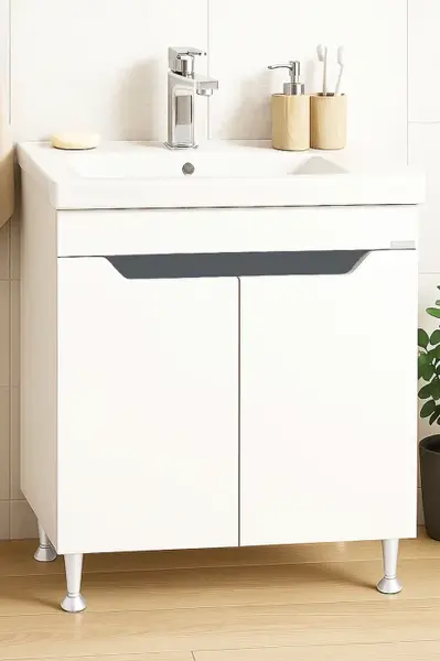 Set Baza front MDF si Lavoar seria 756, montat, 70 cm, alb + antracit