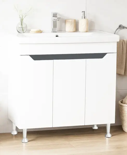 Set Baza front MDF si Lavoar seria 756, montat, 80 cm, alb + antracit