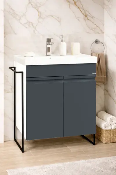 Set Baza front MDF si Lavoar seria 786, cadru metalic, 60 cm, antracit