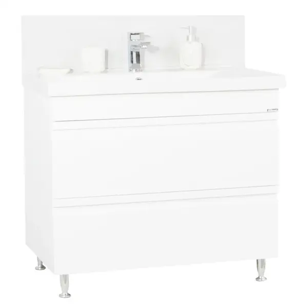 Set Baza front MDF si Lavoar seria 786, cu sertare, 100 cm, alb