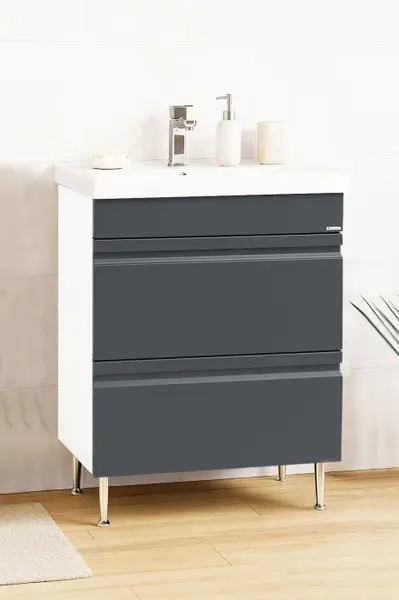 Set Baza front MDF si Lavoar seria 786, cu sertare, 60 cm, antracit