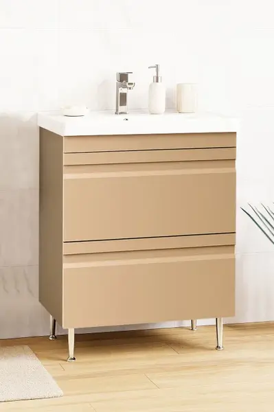Set Baza front MDF si Lavoar seria 786, cu sertare, montat, 60 cm, cappuccino