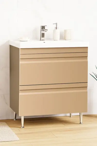 Set Baza front MDF si Lavoar seria 786, cu sertare, montat, 70 cm, cappuccino