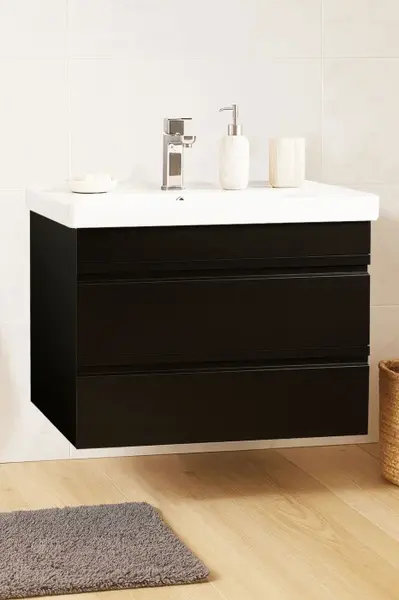 Set Baza front MDF si Lavoar seria 786, suspendata, cu sertare, montat, 70 cm, negru