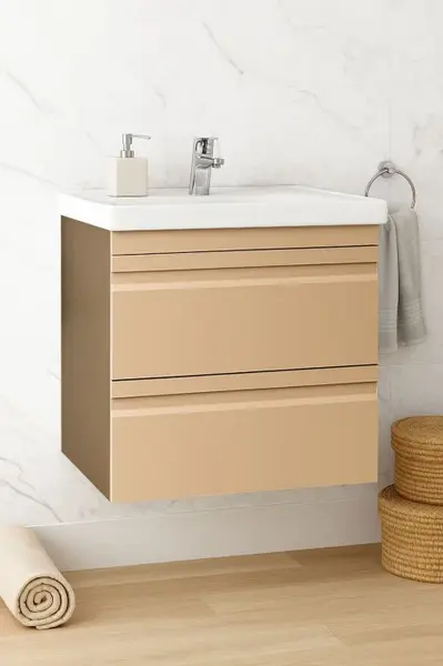 Set Baza front MDF si Lavoar seria 786, suspendata, cu sertare, montat, 60 cm, cappuccino