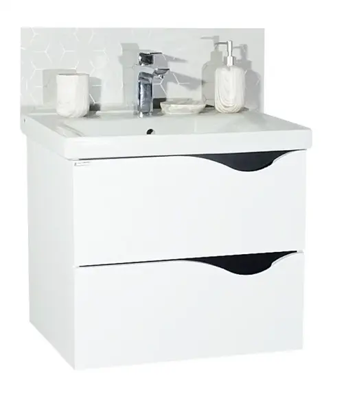 Set Baza front MDF si Lavoar seria 797, suspendata cu sertare, 60 cm, alb