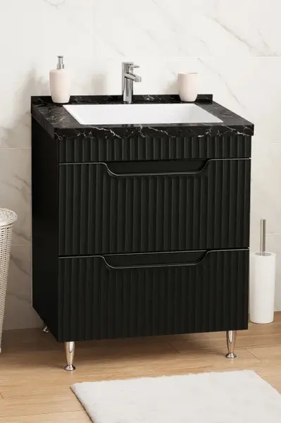 Set Baza front MDF si Lavoar seria 833, cu sertare, montat, 60 cm, negru