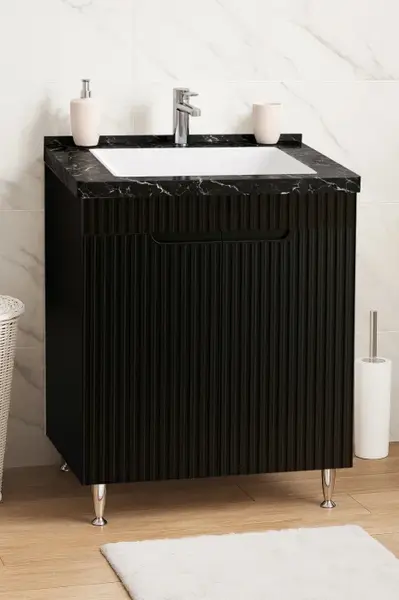 Set Baza front MDF si Lavoar seria 833, montat, 60 cm, negru