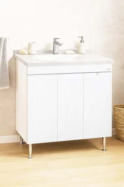 Set Baza front MDF si Lavoar seria 833, montat, 80 cm, alb rustic