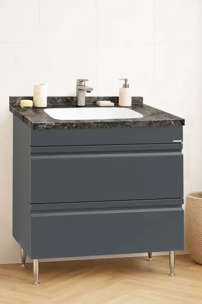 Set Baza front MDF si Lavoar seria 886, cu sertare, montat, 80 cm, antracit