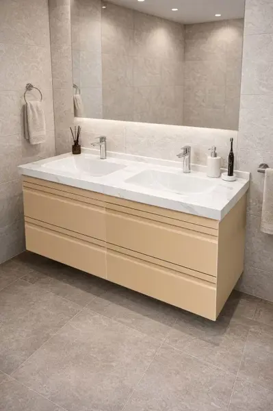 Set Baza front MDF si Lavoar seria 886, suspendata, cu sertare, montat, 120 cm, cappuccino