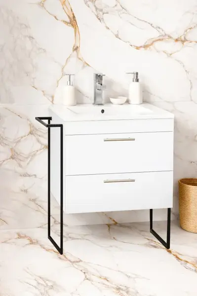 Set Baza si Lavoar seria 067, cu sertare, cadru metalic, 60 cm, alb