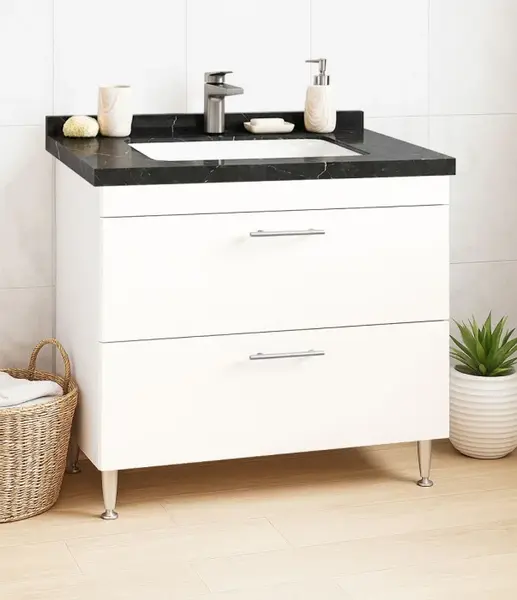 Set Baza si Lavoar seria 867, cu sertare, 80 cm, alb + negru