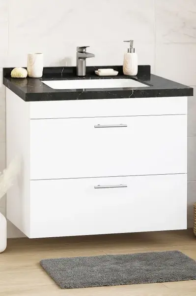 Set Baza si Lavoar seria 867, suspendata, cu sertare, 80 cm, alb + negru