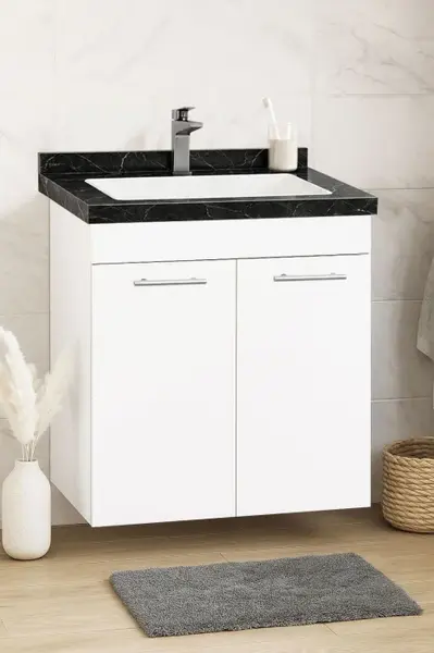 Set Baza si Lavoar seria 867, suspendata, montata, 60 cm, alb + negru