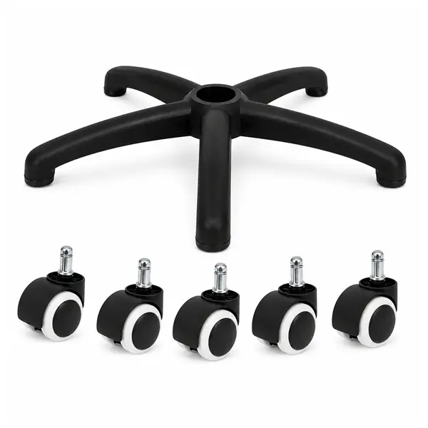 Set baza si role pentru scaun de birou DEPOX , cauciuc, 5 bucati, negru, 64 cm