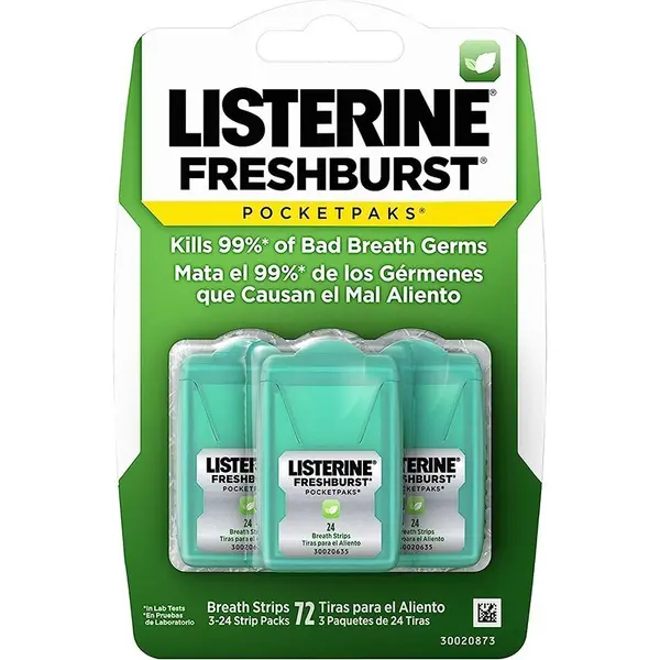Set Benzi, Listerine, Pocket Packs, Fresh Burst, impotriva Respiratiei Urat Mirositoare, Fara Zahar, 3x 24 benzi