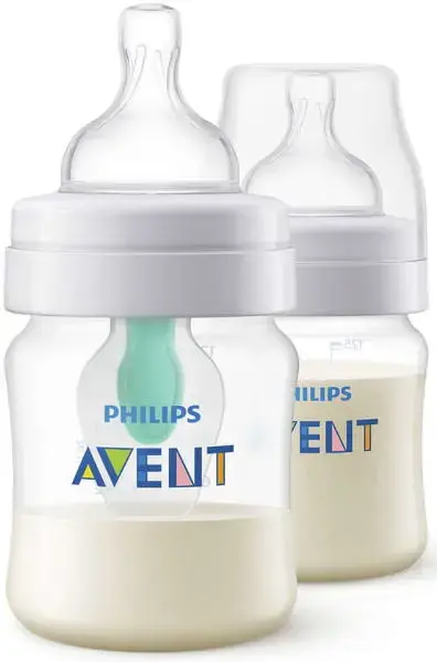 Set biberoane cu dispozitiv anticolici Philips Avent AirFree SCF810/24, 2 x 125 ml (Alb)
