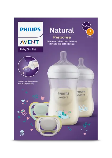 Set biberoane Natural Response SCD837/11, 2x260ml + 2x Suzete, Philips Avent