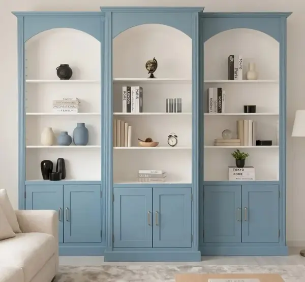 Set bibliotecă Arcadă – 3 module din lemn de brad și MDF cu finisaj Sky Blue / White