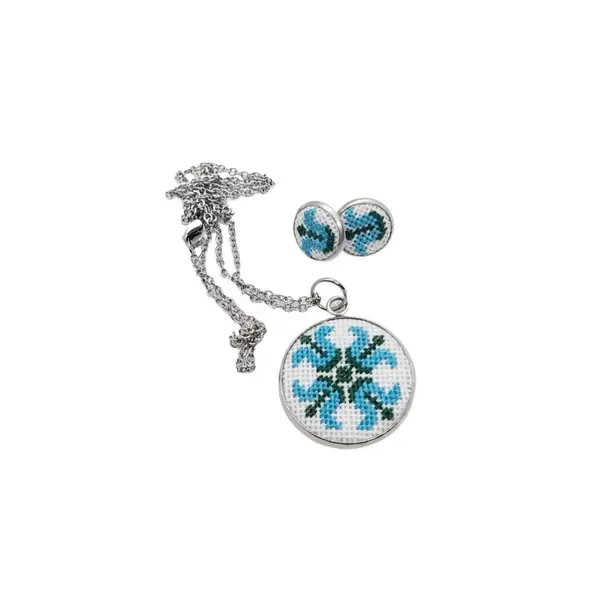 Set bijuterii inox broderie traditionala model crin Albastru deschis