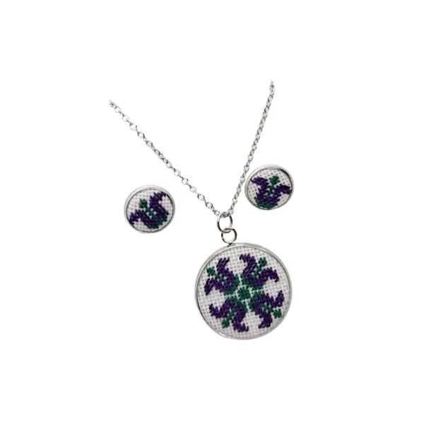 Set bijuterii inox broderie traditionala model crin Mov