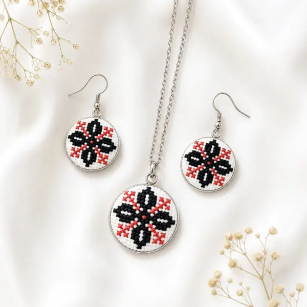 Set bijuterii inox broderie traditionala model etno aripile morii