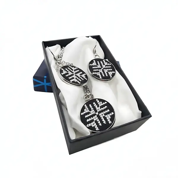 Set bijuterii inox broderie traditionala model geometric