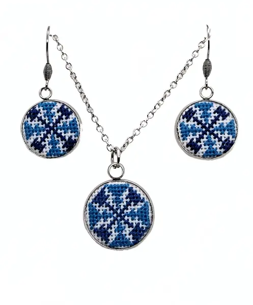 Set bijuterii inox broderie traditionala model moara apa Albastru