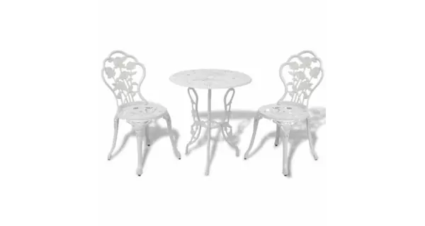 Set bistro din trei piese, mulaj din aluminiu, Alb
