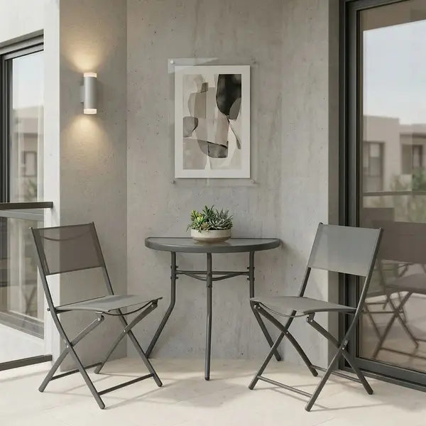 Set bistro exterior Bion Jeve, 3 piese, Antracit-Champagne, metal si textilene, 70x40x65 cm