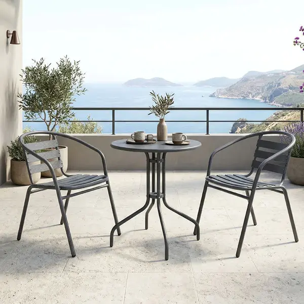 Set bistro exterior Vergo Tade, 3 piese, metal, Antracit, Ø60x70 cm
