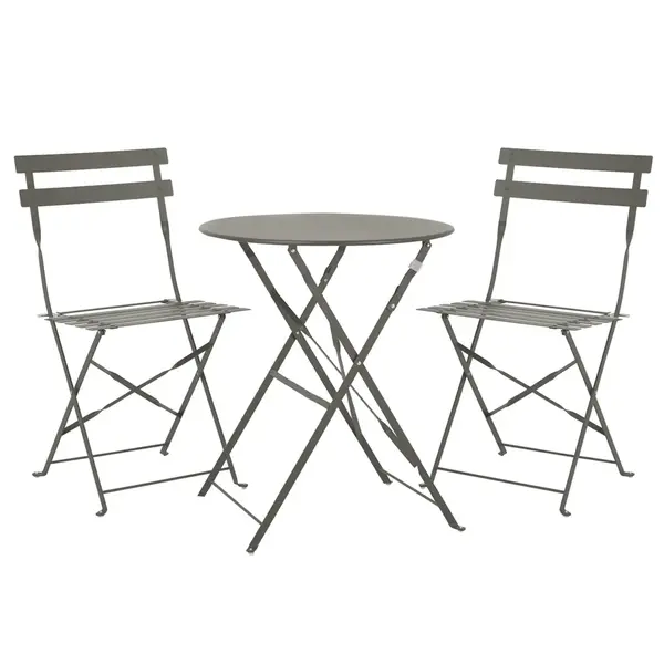 Set Bistro Flair – masă și 2 scaune din oțel vopsit – Bej (Grey Brown) - Default Title