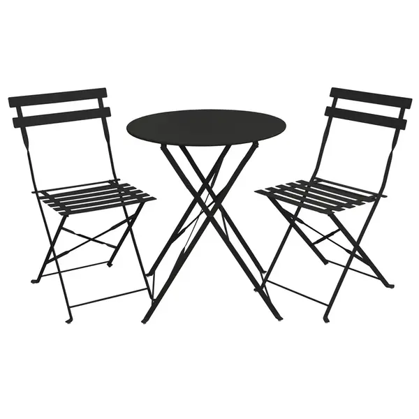 Set Bistro Flair – masă și 2 scaune din oțel vopsit – Negru - Default Title