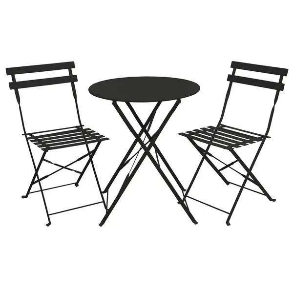Set Bistro Flair – masă și 2 scaune din oțel vopsit – Negru - Default Title