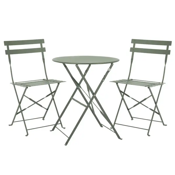 Set Bistro Flair – masă și 2 scaune din oțel vopsit – Verde (Olive Green) - Default Title